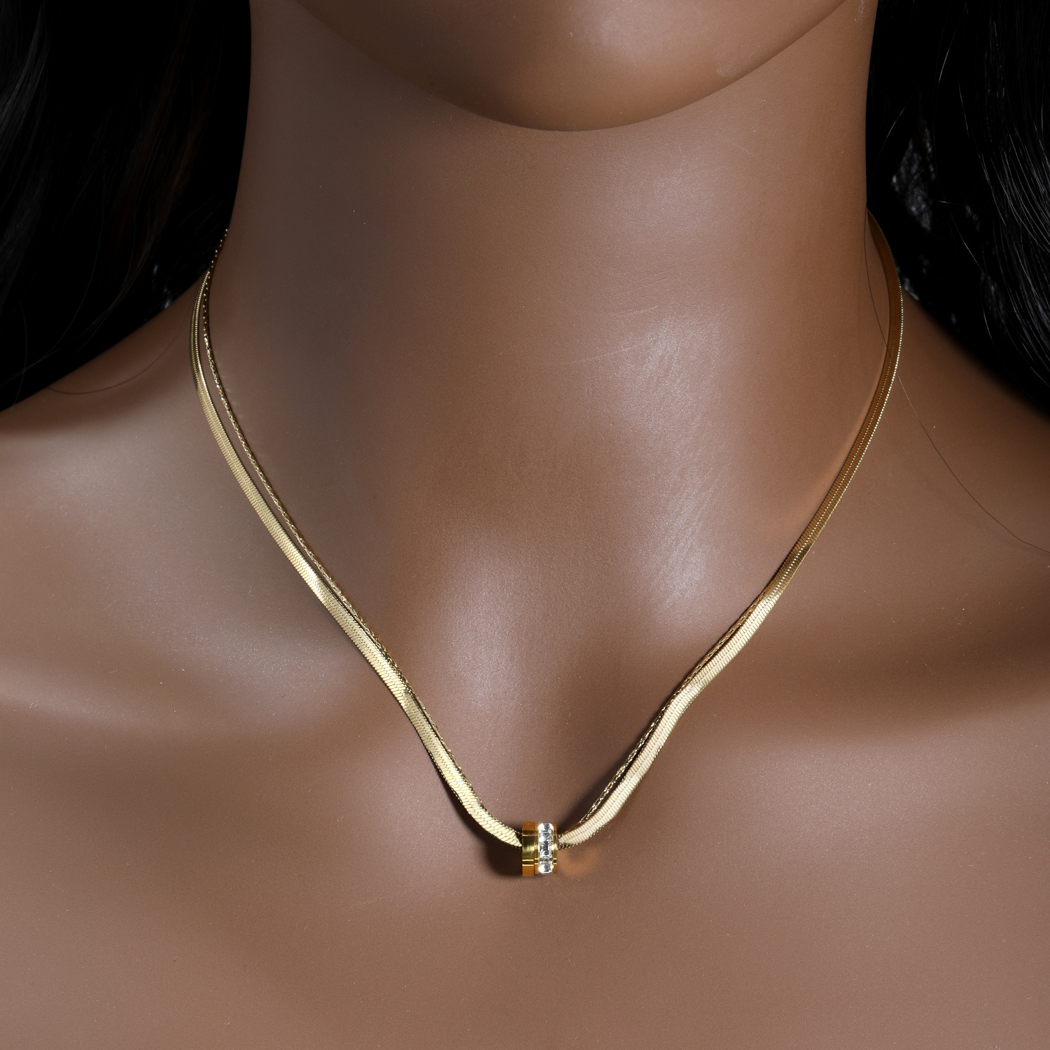18k Golden Plated Women'S Double Layer Round Necklace